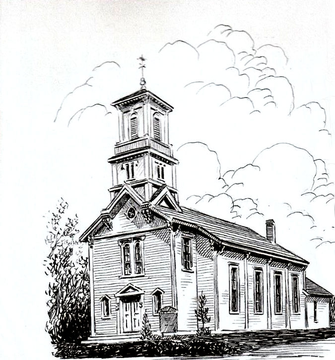 ink drawing of church